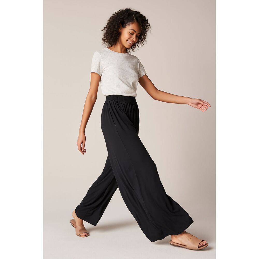 Wide Legged Draped Swishy Black Elastic Waist Drawstring Pants Size L